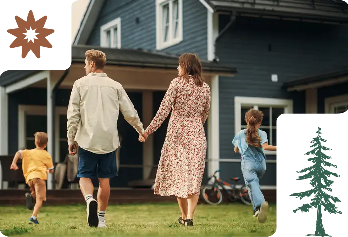 Family walking towards their custom remodeled house